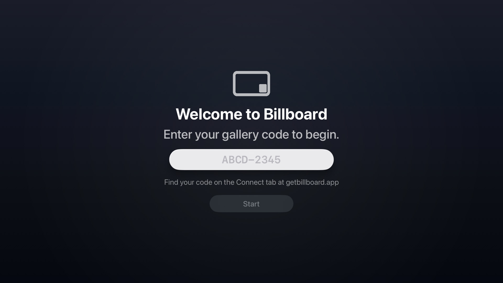 Entering a gallery code on the Apple TV