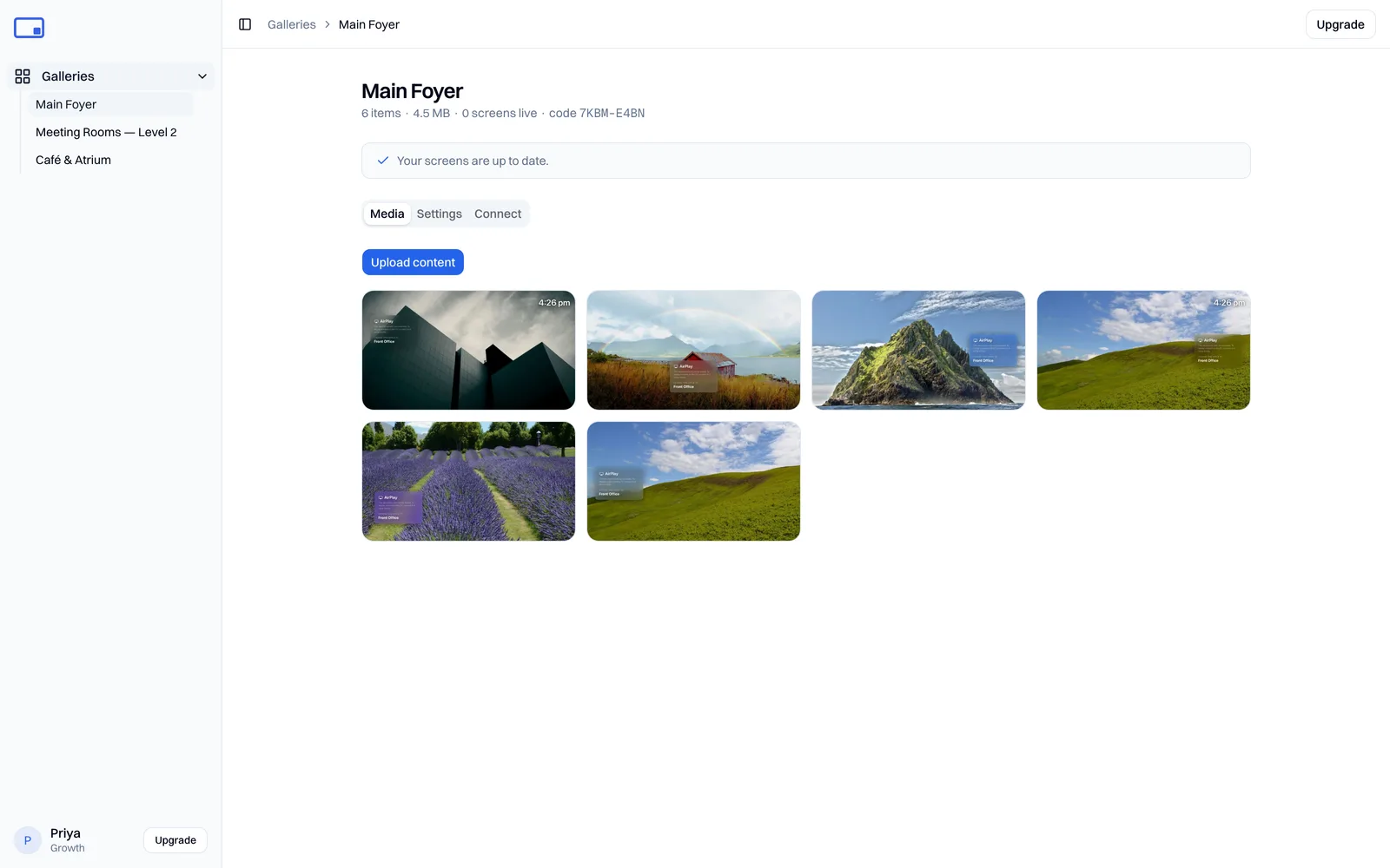 The Media tab of a gallery, with images ready to reorder